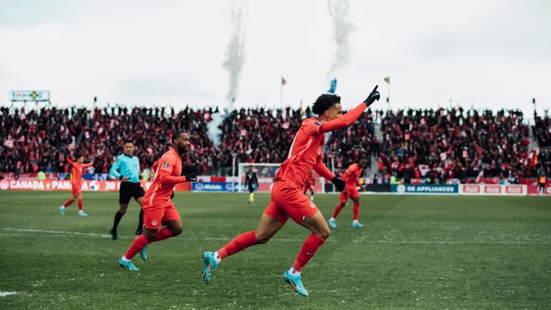 Canada qualify the FIFA World Cup Qatar 2022 for the first time since 1986 1 Tajon Buchanan celebrates after scoring Canada's second goal